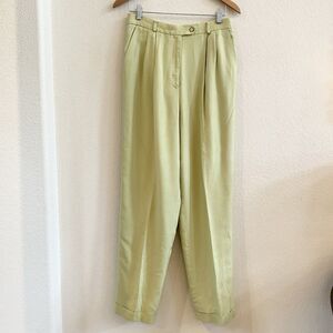 Talbots Womens Y2K Pleated High Waisted Green Linen Blend Trouser Pants Size 12‎